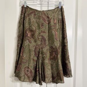 Vintage Lauren Ralph Lauren Women's Silk Olive Paisley Circle Skirt Size 2P